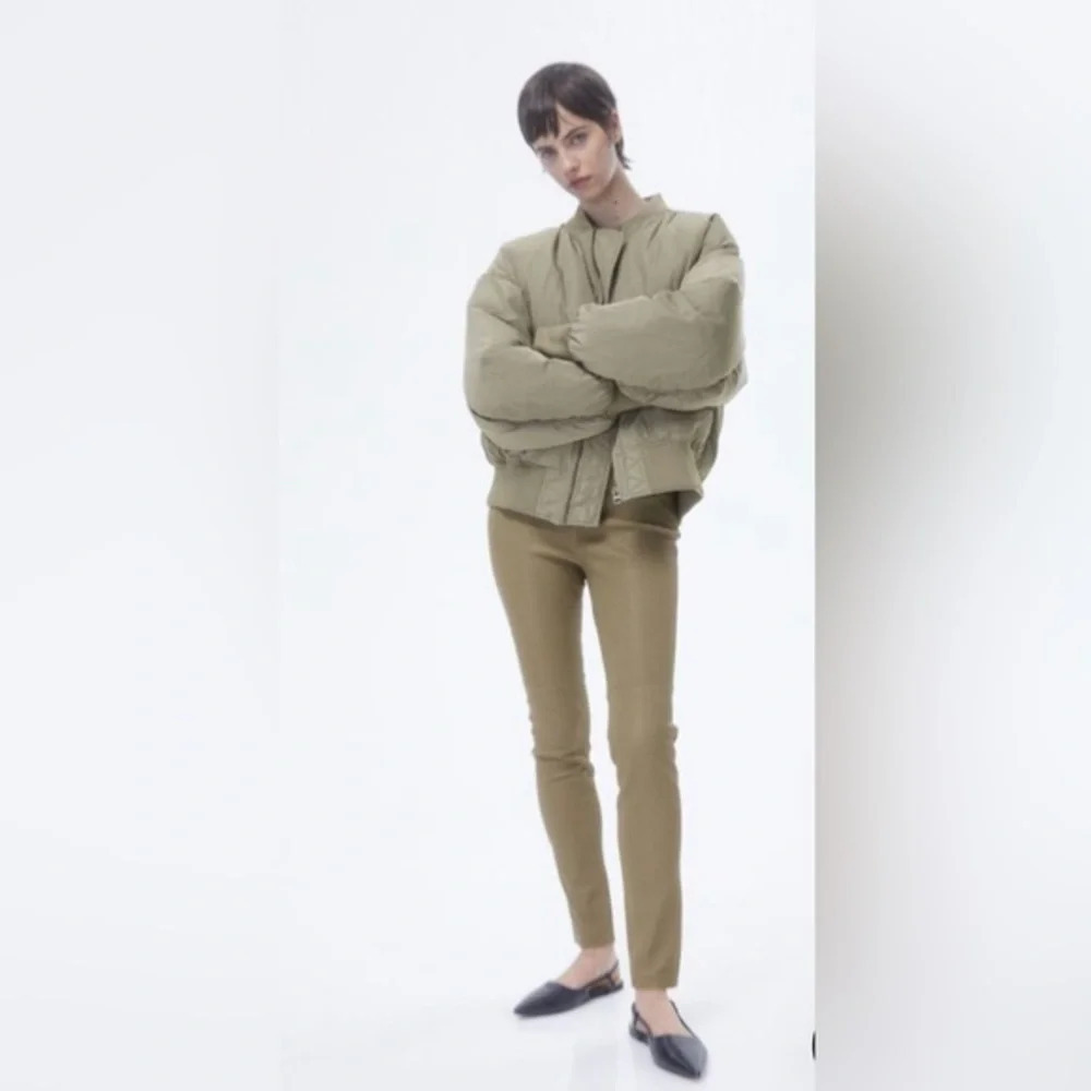 H&M Khaki Green Sage 100% Genuine Leather Leggings Pants Sz Us 6 Eu 38 Rrp $329